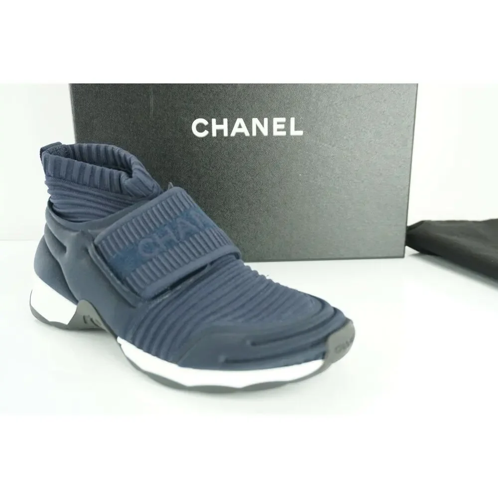 Chanel Navy Blue Stretch Fabric CC Logo High Top Sneaker Sock